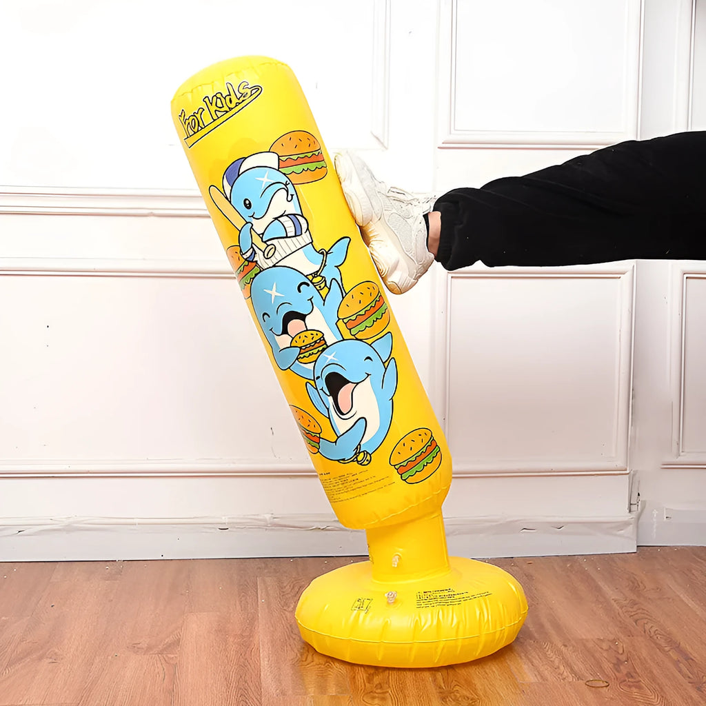 Yellow inflatable boxing column sandbag for sports fitness training with 120cm height