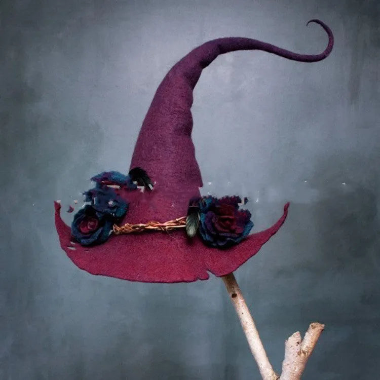 Handmade merino wool felt witch hat, pointed, 36x39cm, Halloween cosplay costume, five colours
