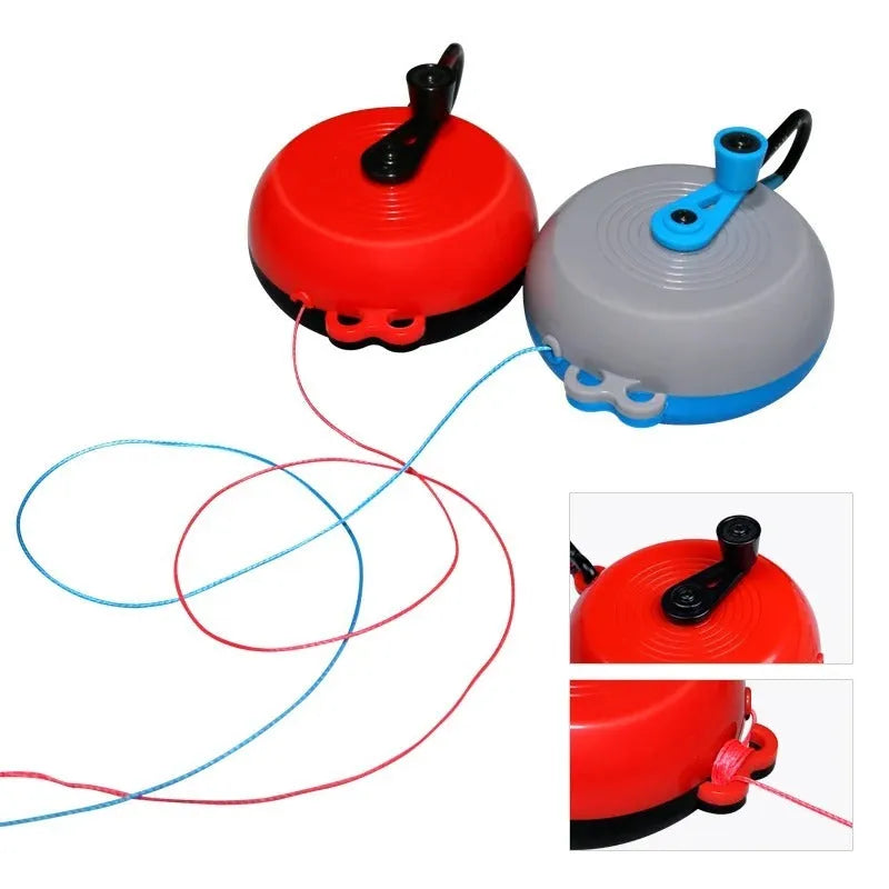 Fishing bait bottom lifter retriever device with coloured wheel and stainless steel hook on spool of braided line.