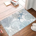 Personalised flannel floor mat in a coastal starfish print showing square shape and texture