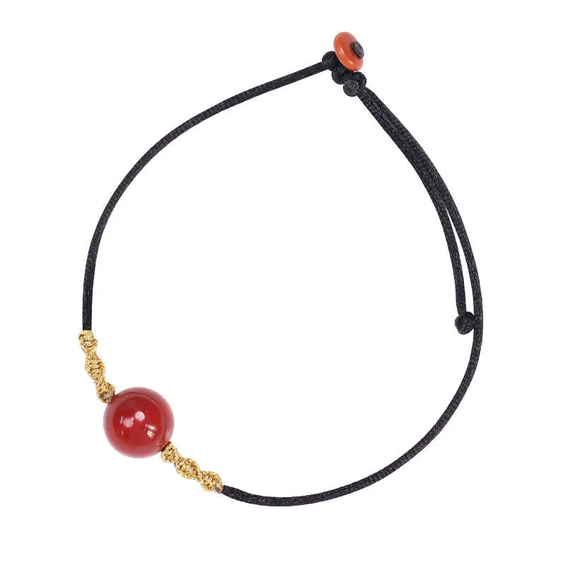 Natural red agate bracelet and necklace set with hand-woven beaded design for women