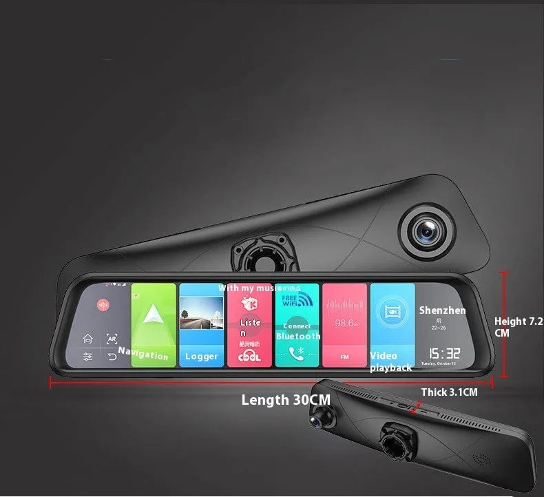 Black 4G car navigation tachograph with touch screen and wide-angle lens for vehicle recording