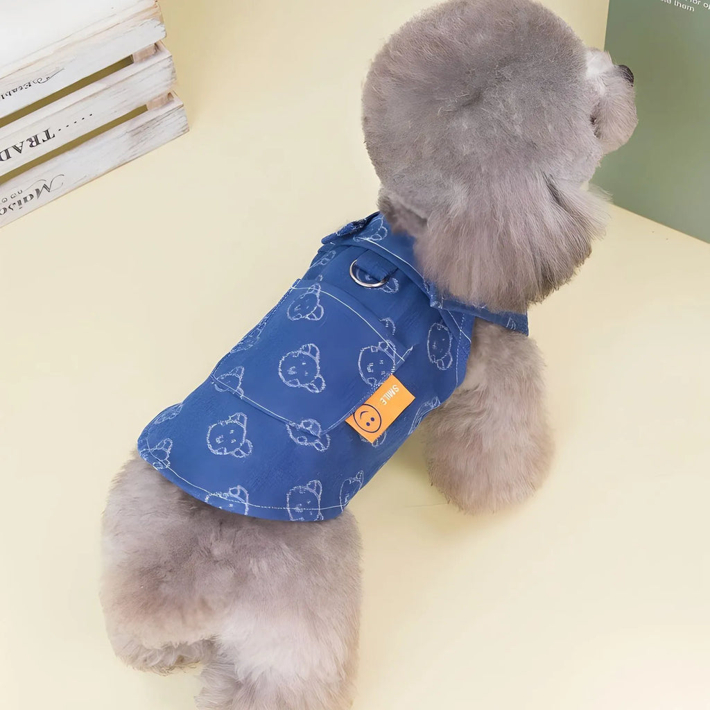 Denim princess dress for small Teddy or Bichon dog in bracket skirt style
