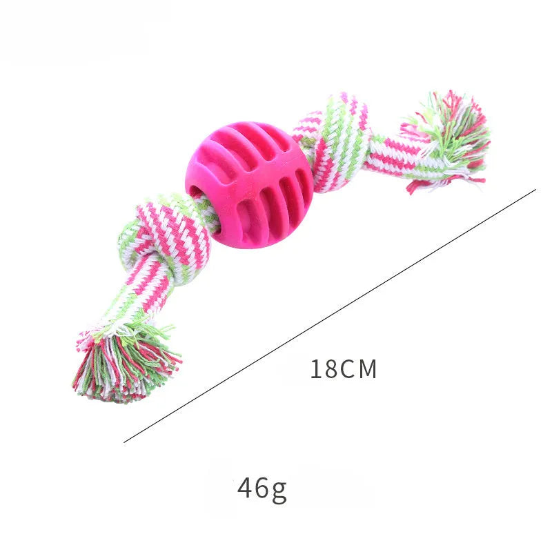 Blue soft dog chew toy with integrated rope for dental care and oral health.