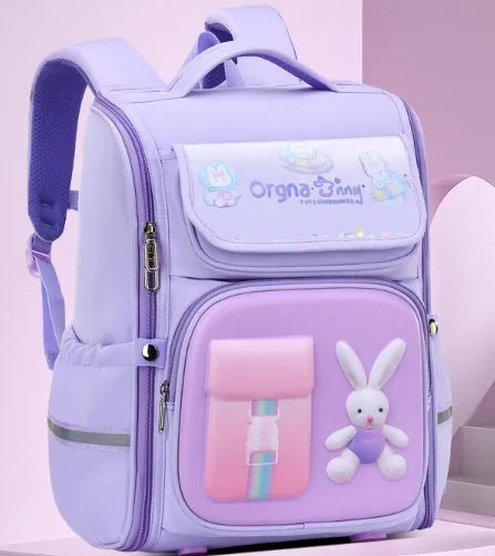 Children's large school backpack with airpillow straps in rabbit or spaceman cartoon patterns
