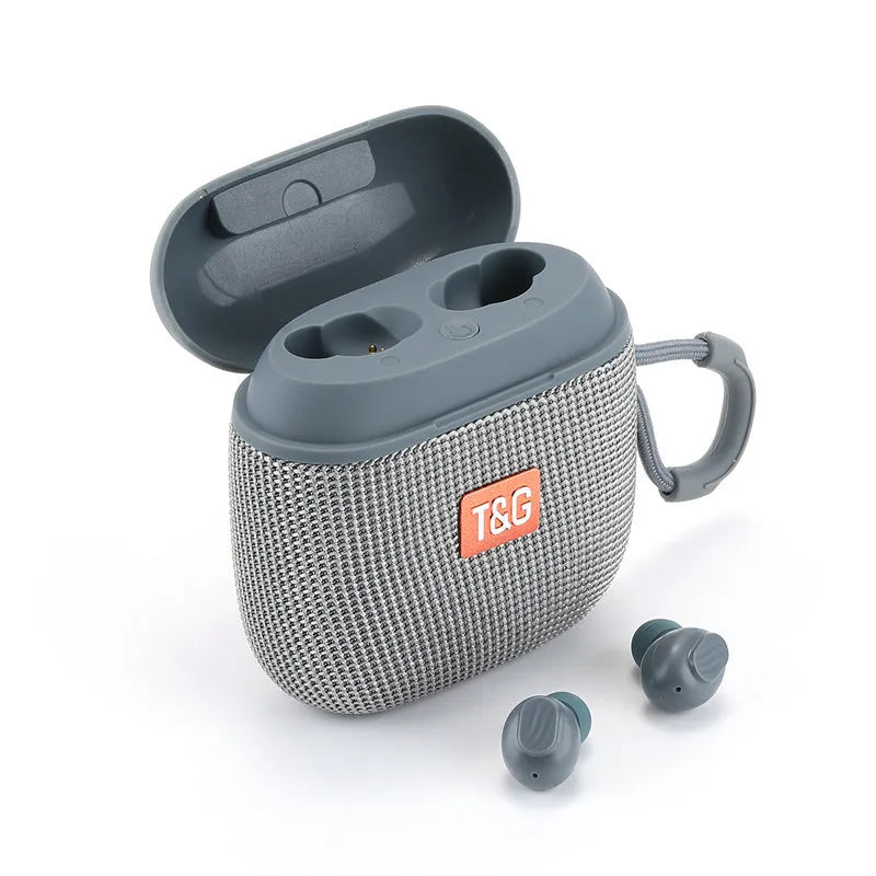 Portable dual stereo Bluetooth earphone speaker two-in-one with 52mm driver, USB charging, and five colour options