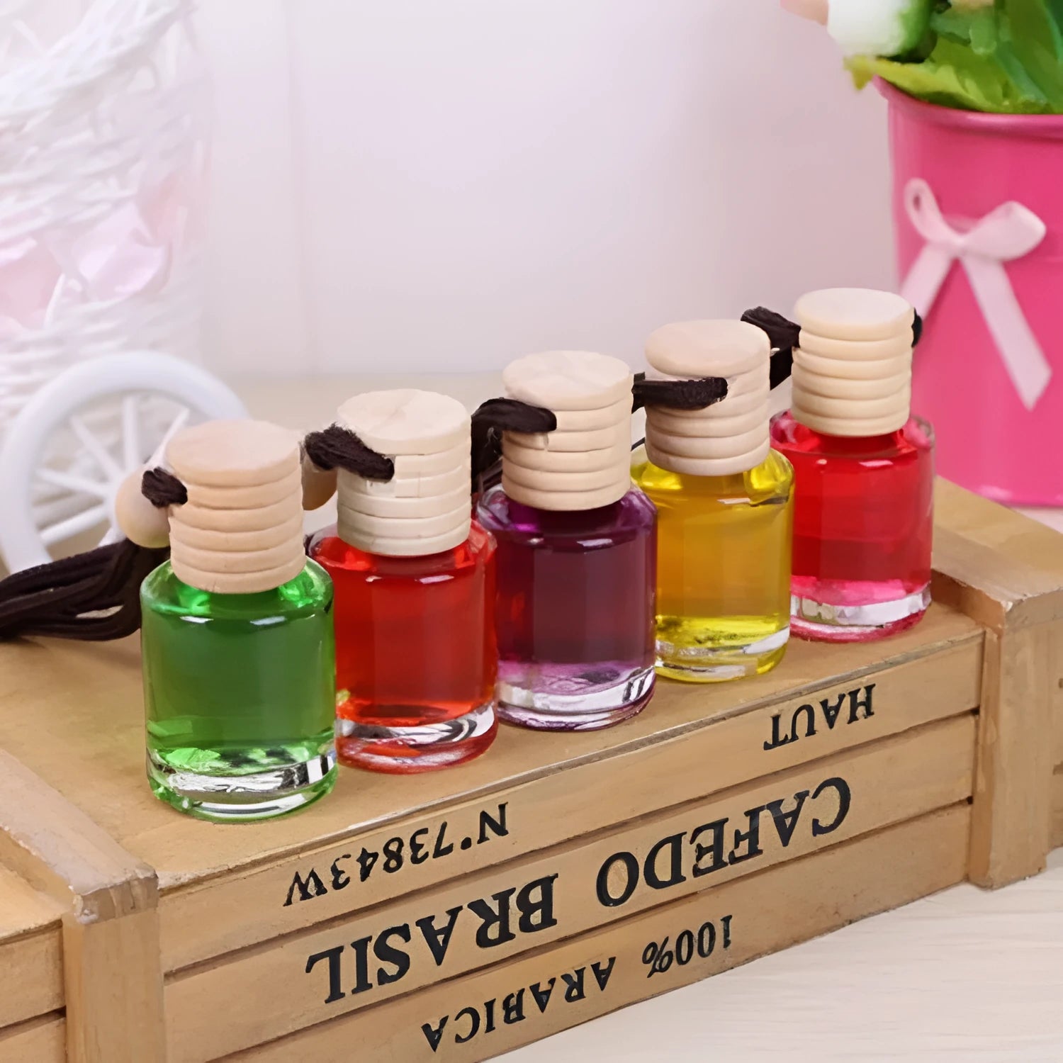 Glass bottle car air freshener hanging ornament with 55g scented gel