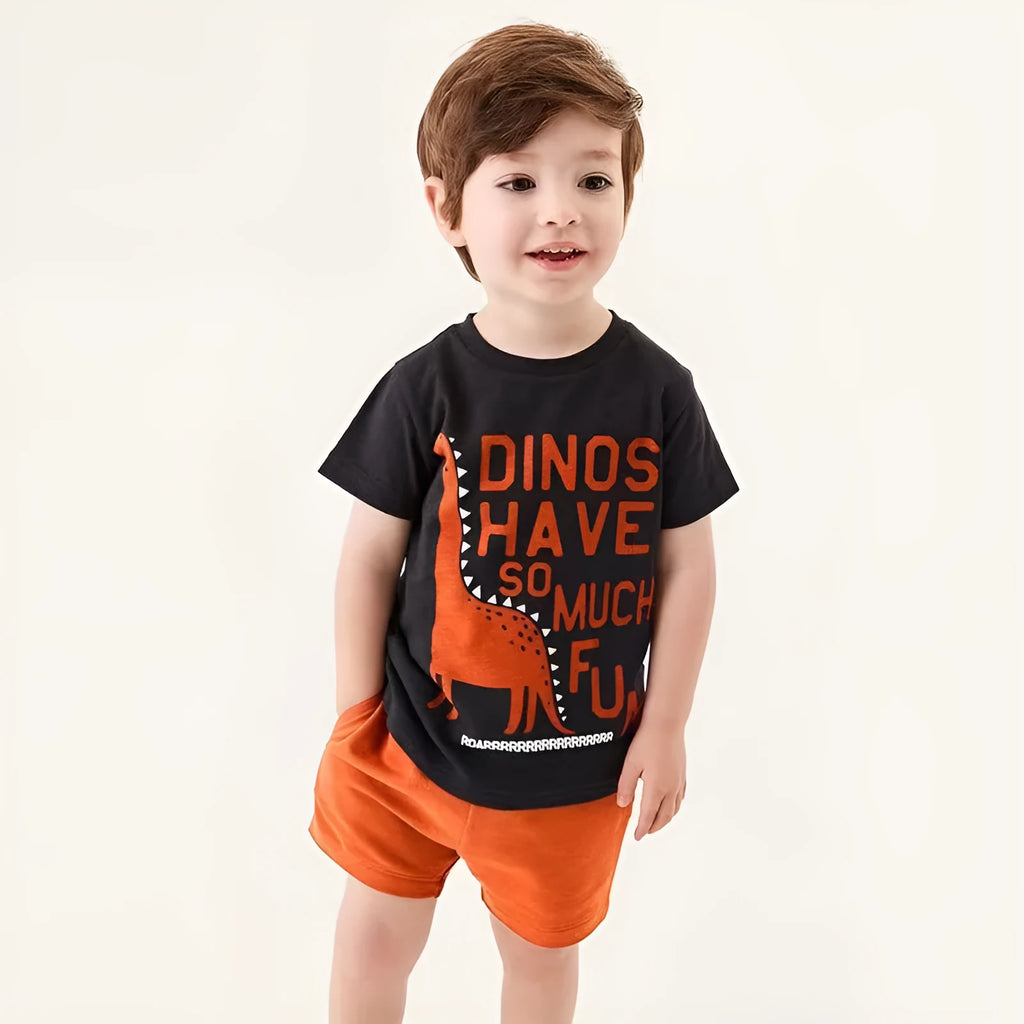 Boys' black cotton short sleeve t-shirt and shorts two-piece set in sizes 90cm to 140cm