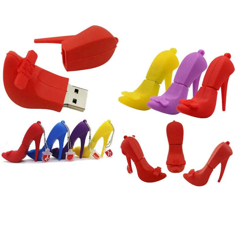 Red PVC USB flash drive with push-pull connector showing 16GB capacity