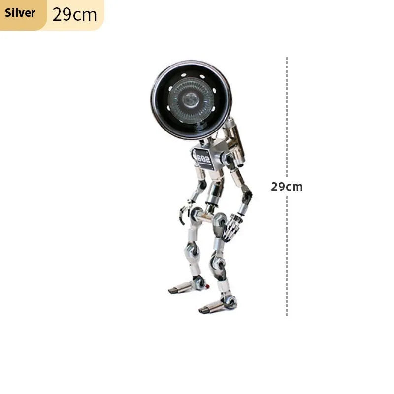 Silver copper robot desk lamp with custom graphics in 22cm or 29cm sizes with UK plug