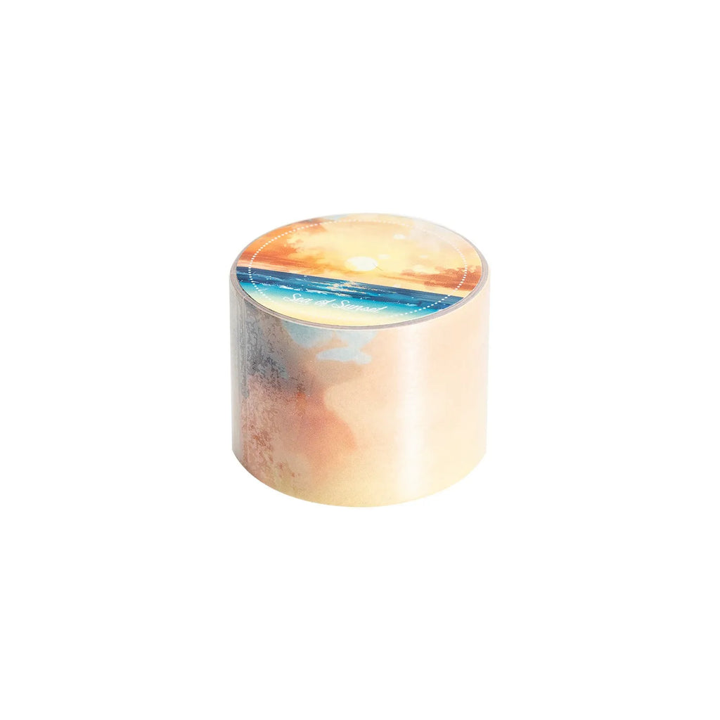 Japanese paper decorative tape roll with sky patterns including clouds, twilight and nebula designs
