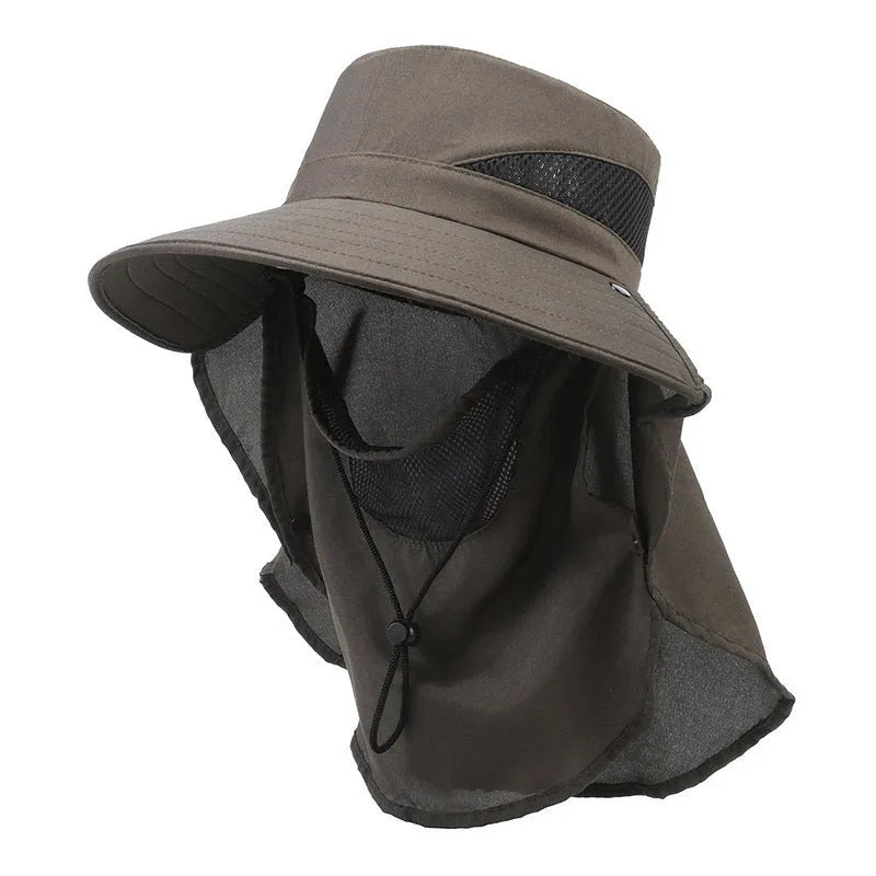 Men's polyester fisherman hat with big brim, adjustable free size and sunshade function