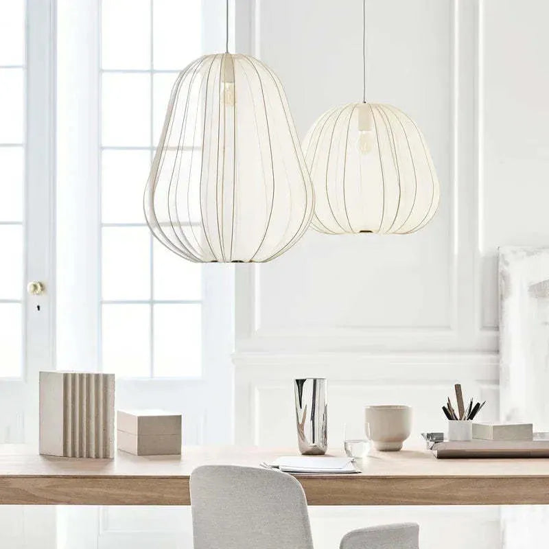 Japanese-style grey blue iron branch ceiling lamp with a net pumpkin shade and integrated LED lights