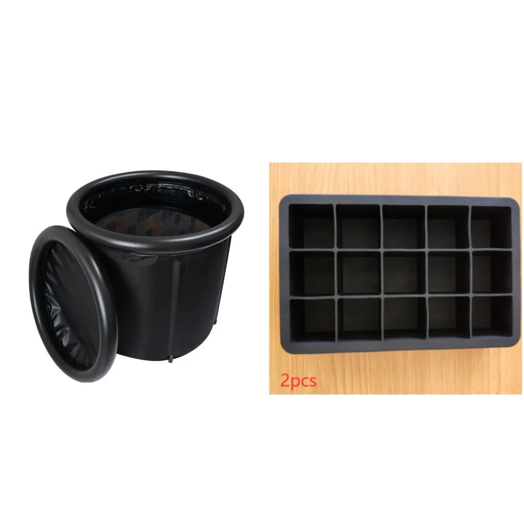 Black portable inflatable ice bath with weather lid for cold therapy recovery