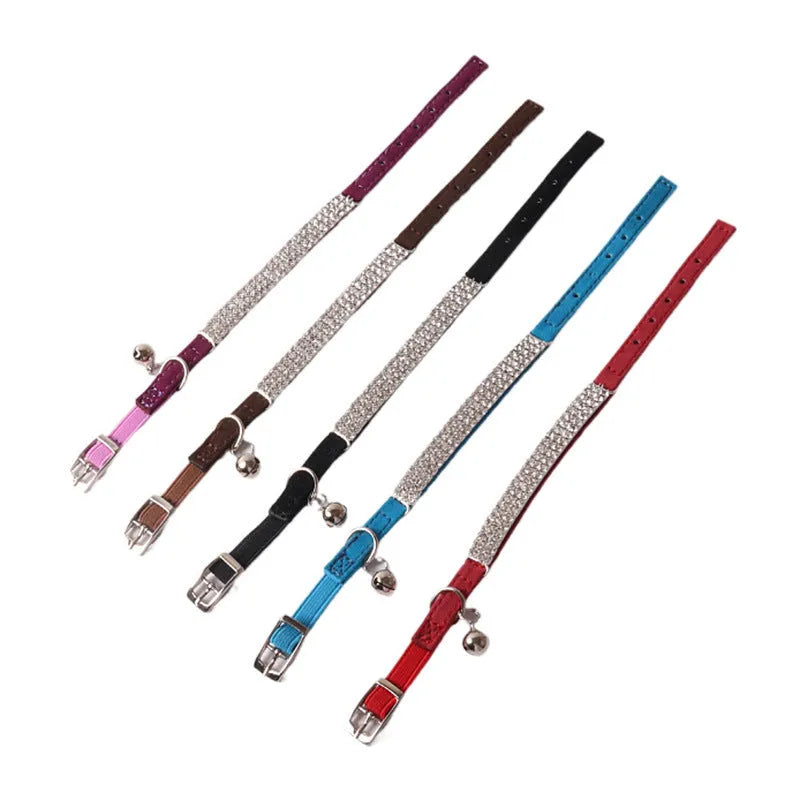 Flocked fabric cat collar with elastic buckle and gang drill pattern in multiple colours.