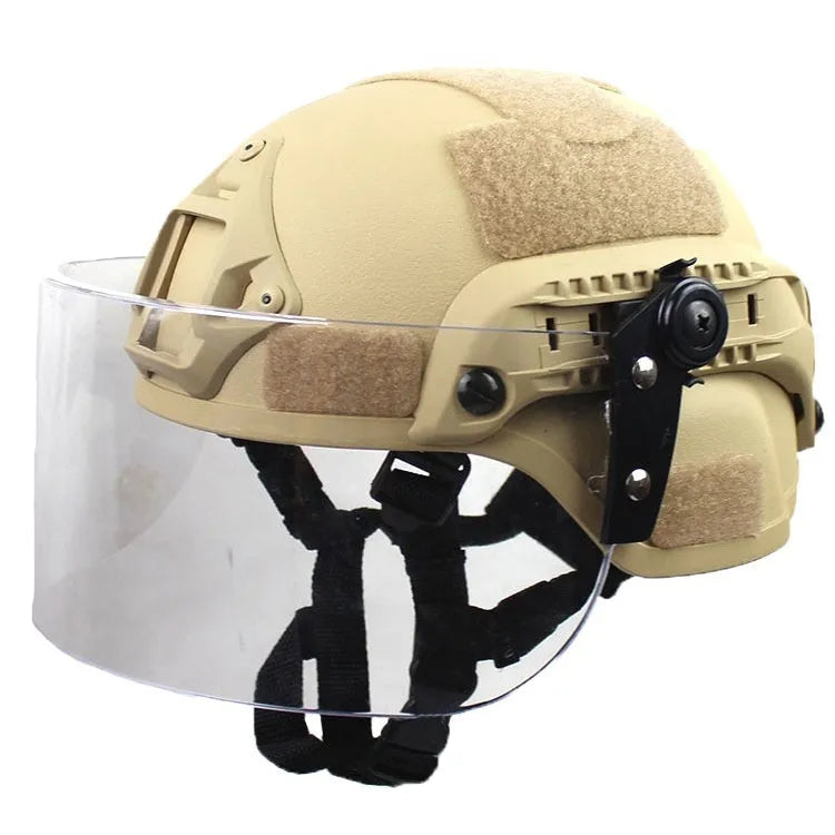 Transparent anti-riot tactical helmet with explosion-proof visor in Army Green colour.