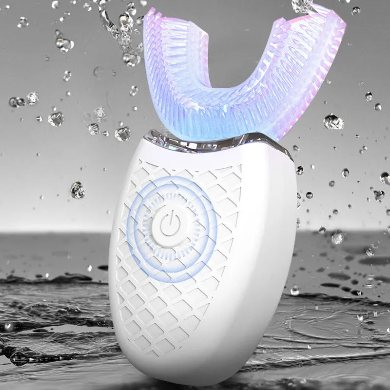 U-shaped electric toothbrush with ABS silicone construction, IPX7 waterproof, and USB rechargeable battery