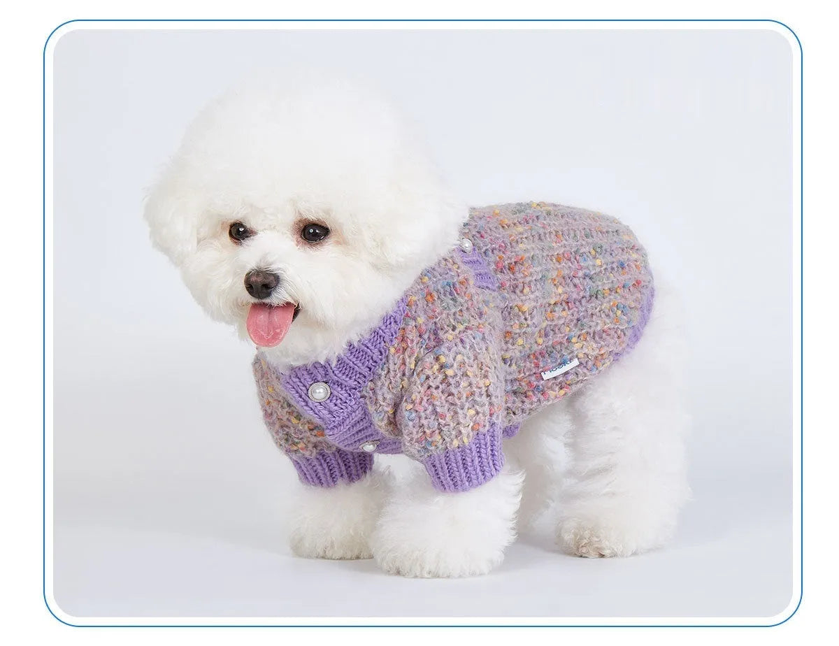 Purple dog sweater cardigan with textured soft glutinous bean design for XL and XXL breed dogs