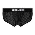 Men's triangular underwear in mesh ice silk fabric showing quick-dry sports briefs in multiple colours