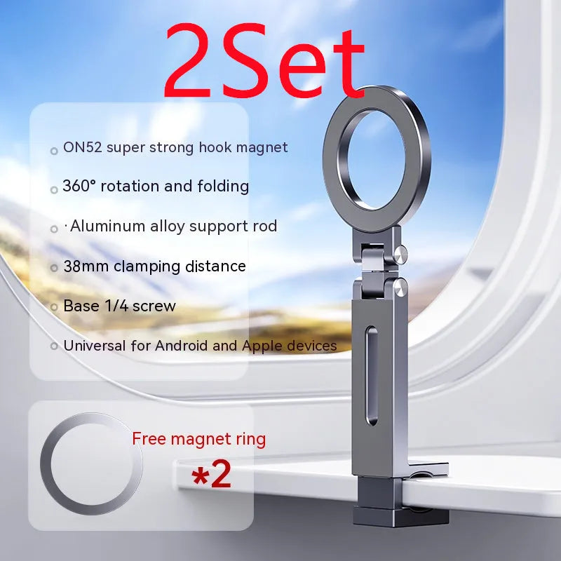 360-degree rotating folding travel mobile phone magnetic bracket in aluminium alloy, grey, 17cm length