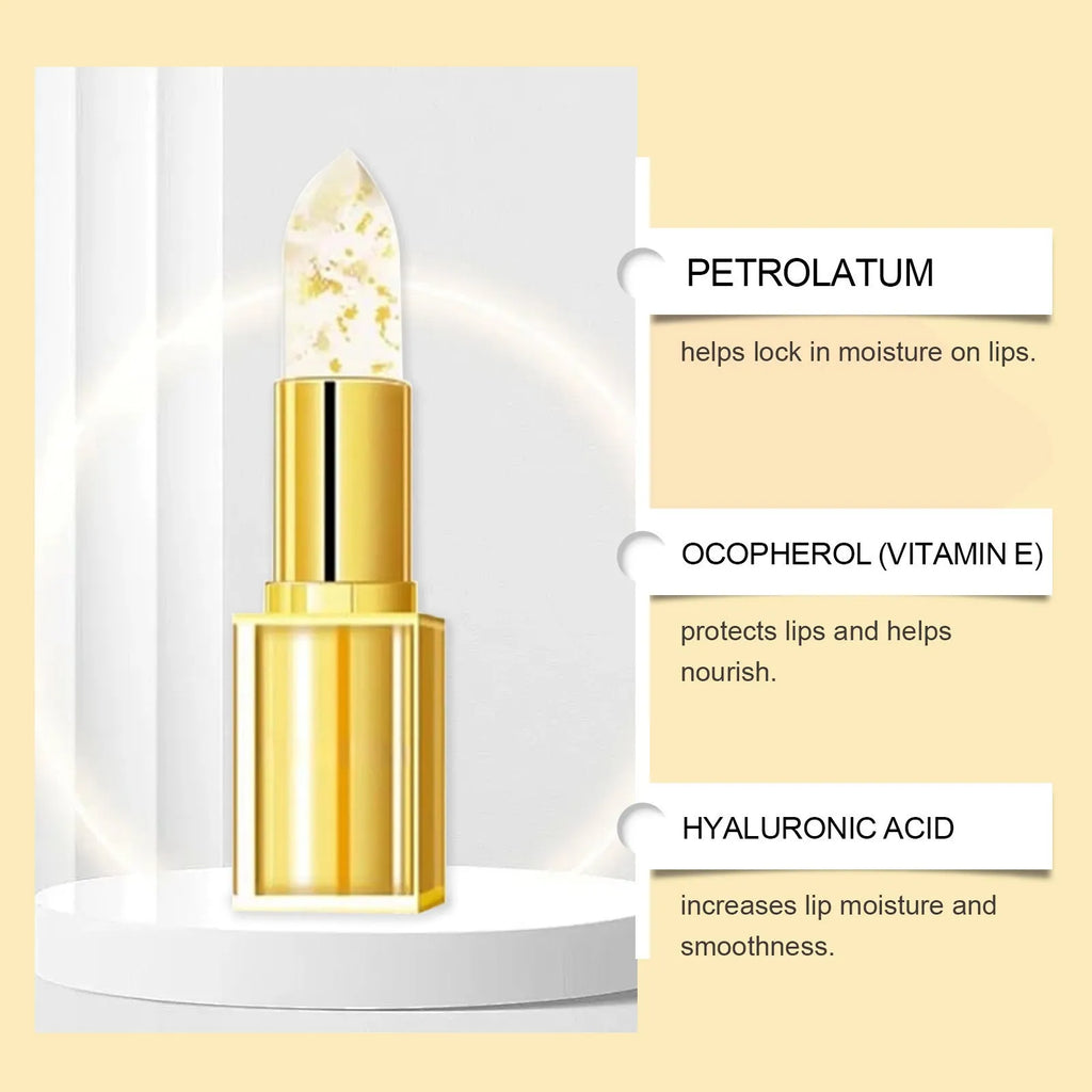 Gold foil nourishing lipstick in square 2.6cm case with 3.5g content