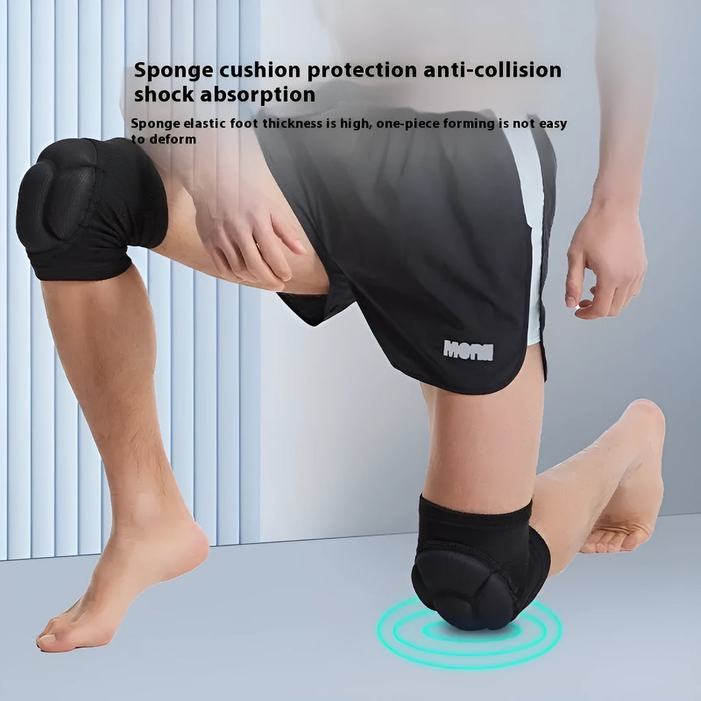 Black free size polyester knee pads with thick sponge padding, one pair packed