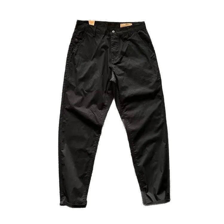 Casual loose straight track pants for men in black cotton solid colour