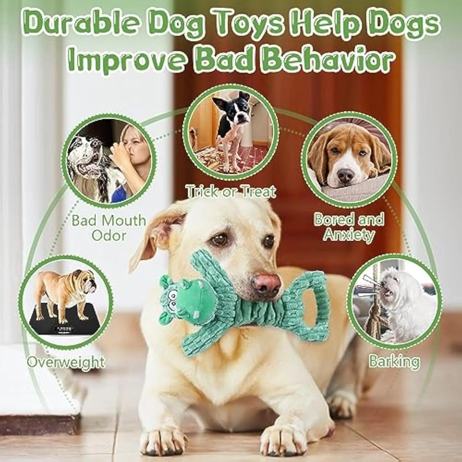 Large plush squeaky dog toy in hippo design with handle for tug-of-war.