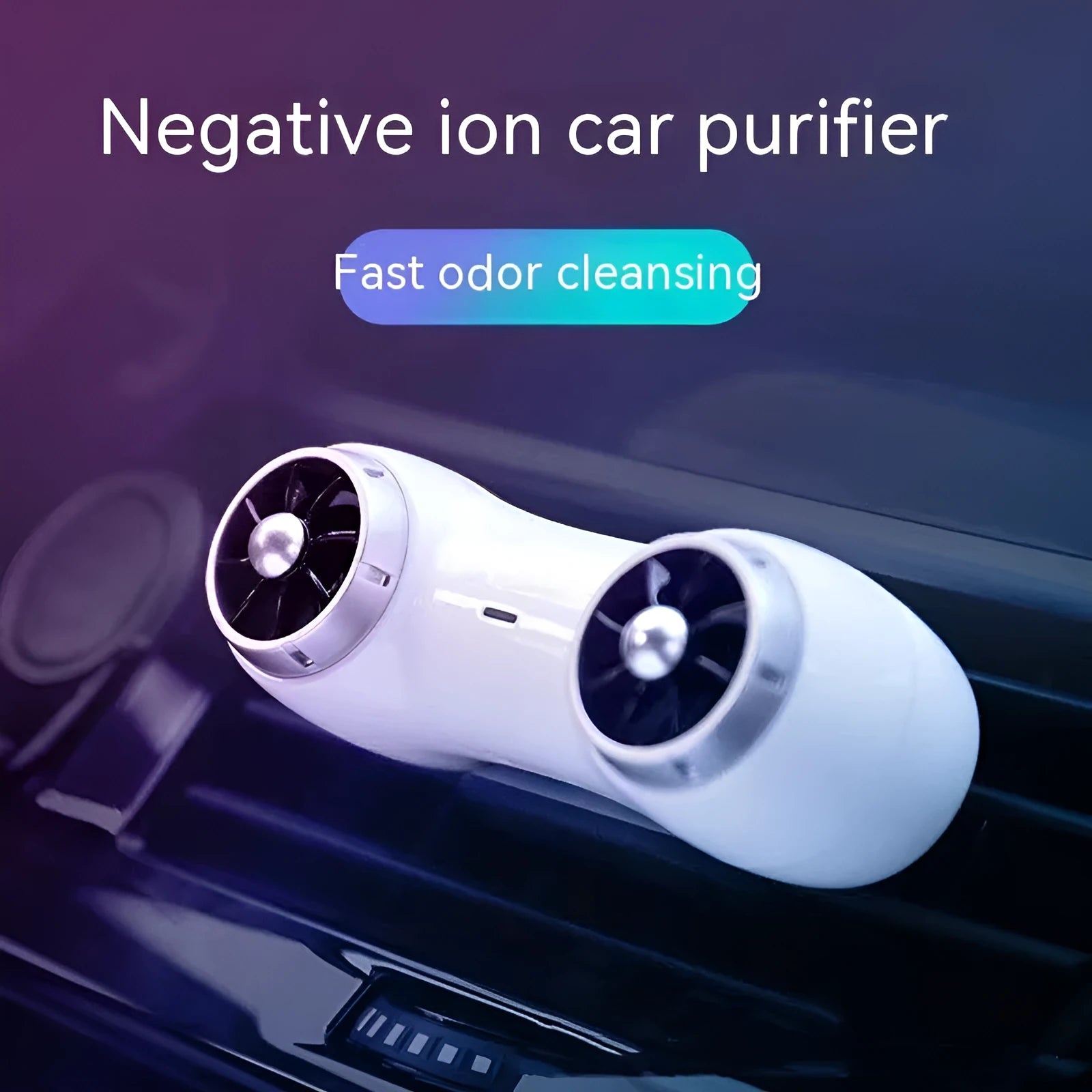 Compact black car air purifier with anion and aromatherapy functions showing 88mm dimensions