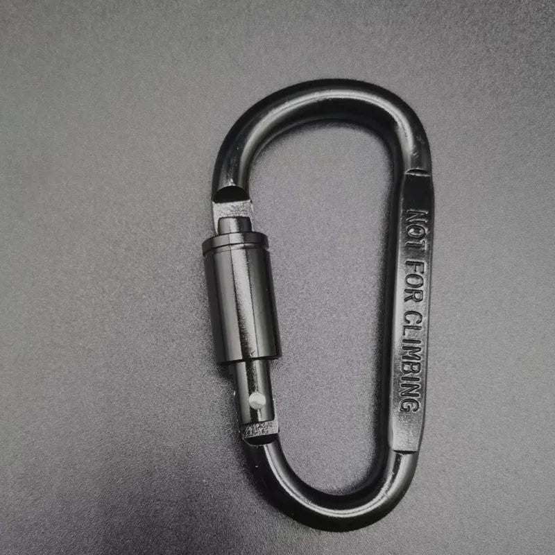 Flat 8 cm D-shaped aluminium locking carabiner in a selection of colours.