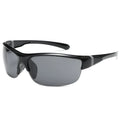 Men's semi-frameless windproof sports sunglasses in PC frame, shown in Bright Black colour option.