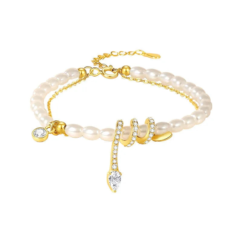 Women's sterling silver snake zodiac bracelet with geometric design in gold or white gold finish