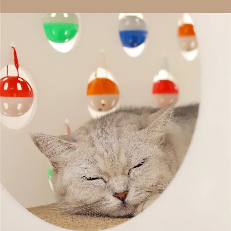 Plastic cat scratch board cat tunnel with bell ball, one-piece indoor cat toy