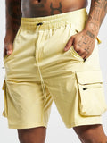 Men's black sports shorts with four-way stretch fabric and quick-dry lining for athletic activities