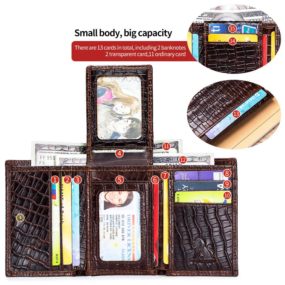 Genuine leather men's short wallet with driver's licence slot in solid colour black