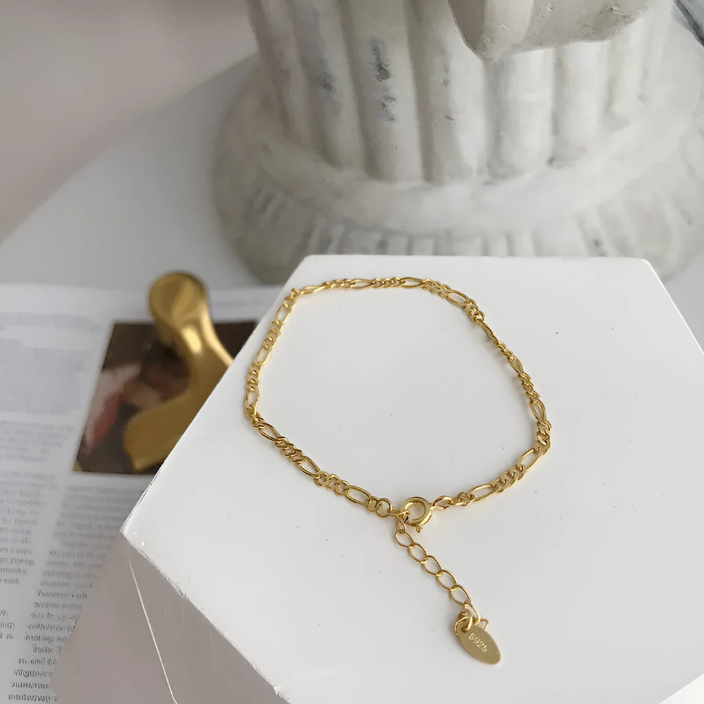 Gold electroplated 925 silver chain bracelet for women with geometric shape, ins style hand jewellery