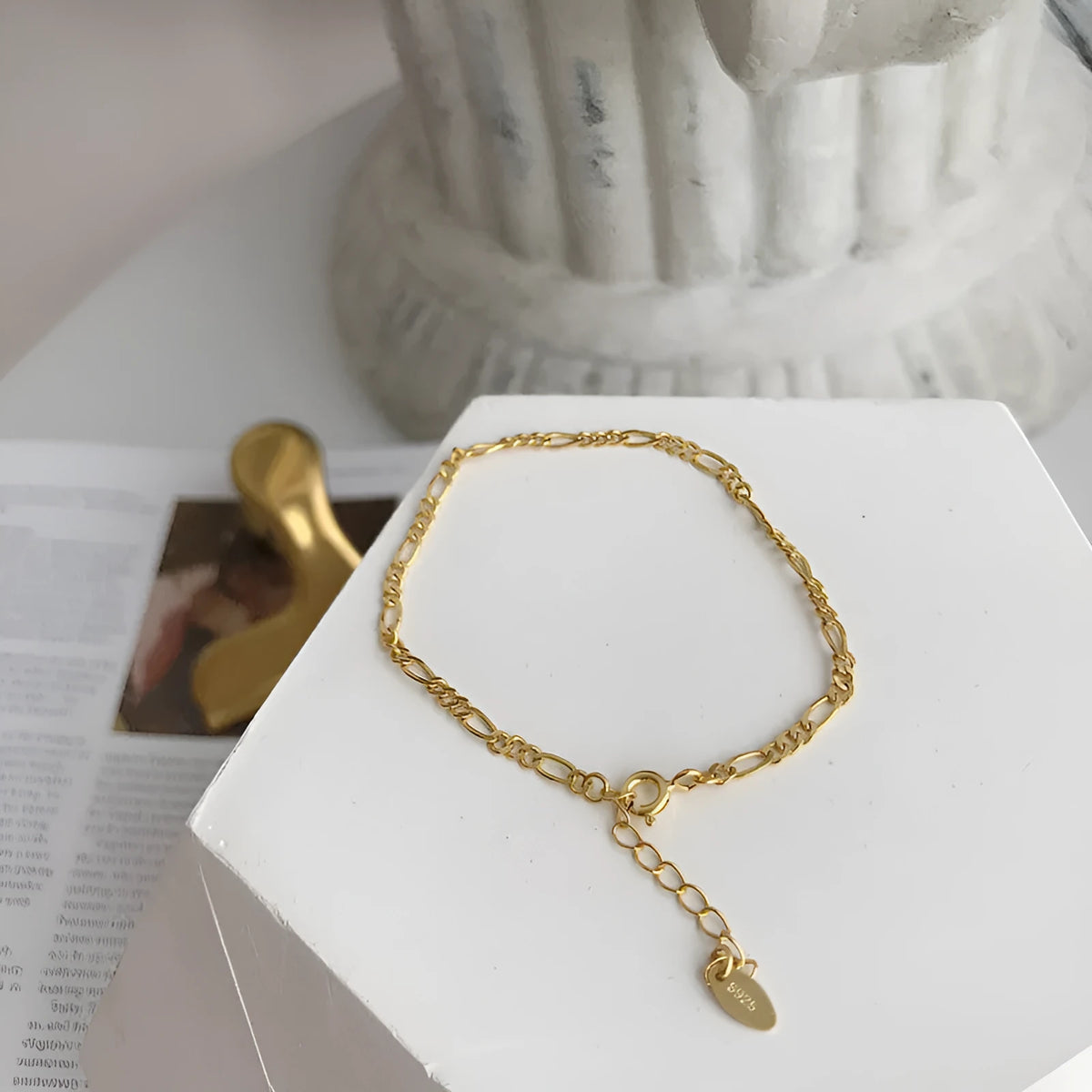 Gold electroplated 925 silver chain bracelet for women with geometric shape, ins style hand jewellery
