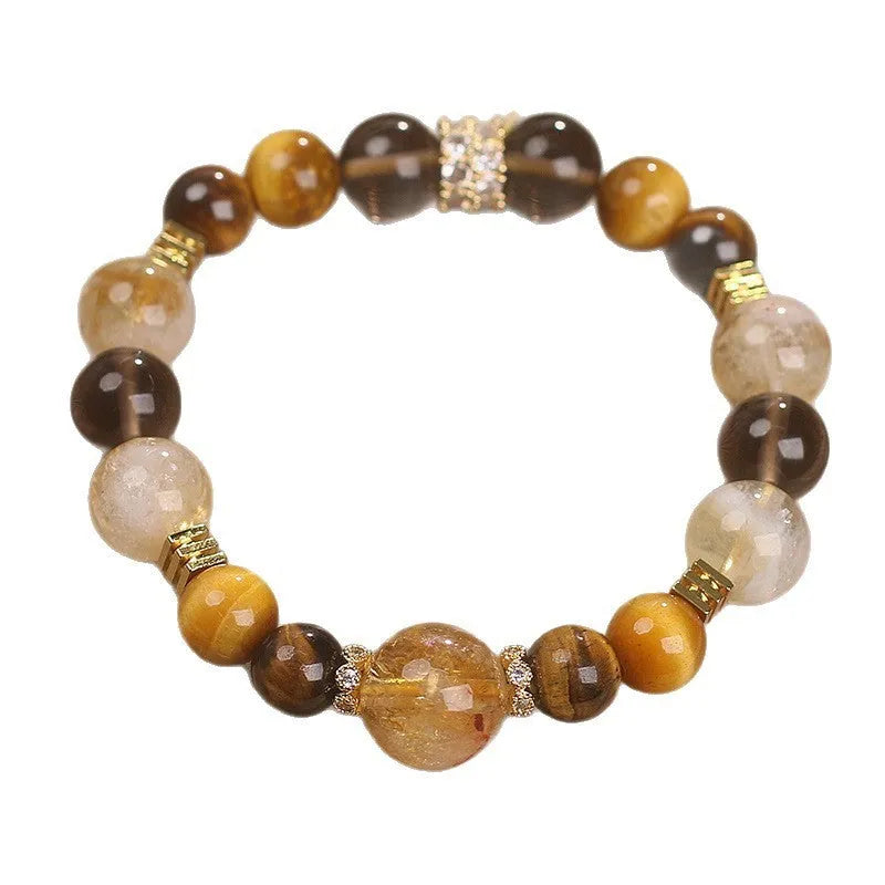 Gold citrine and tigereye bracelet for women, original design travel gift