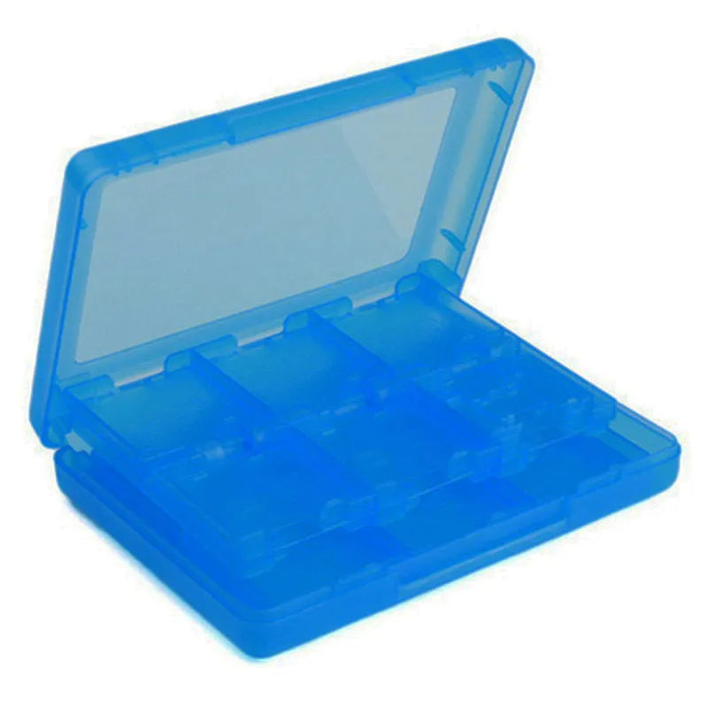 NDS 3DS 24-in-1 game card storage box in choice of colours showing compact size.