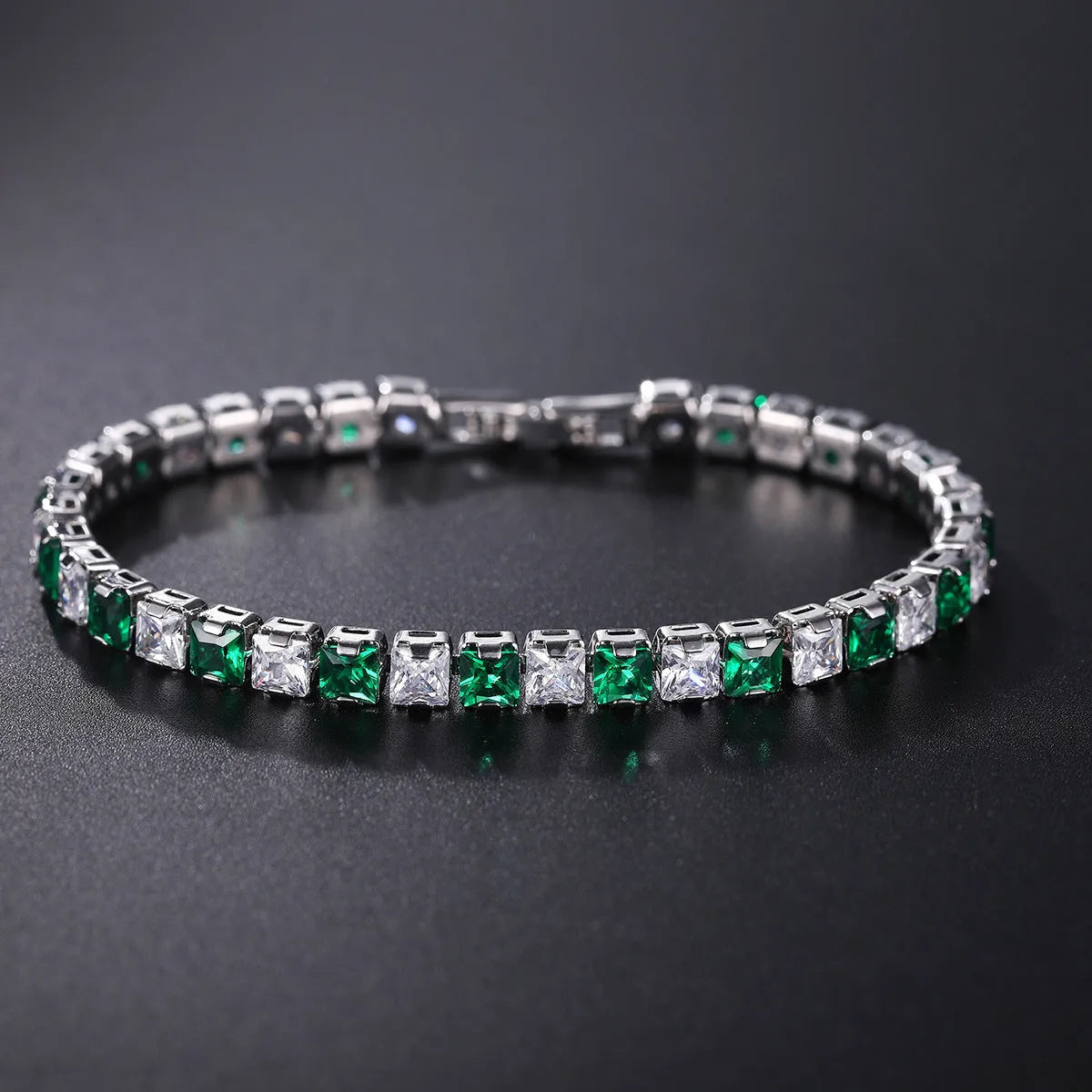 Electroplated real platinum square diamond women's bracelet with zircon stones in gang drill setting.