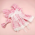 Dog skirt set with lace trim and bow necklace in black daisy, pink daisy, or pink plaid bow, sizes XS to XL