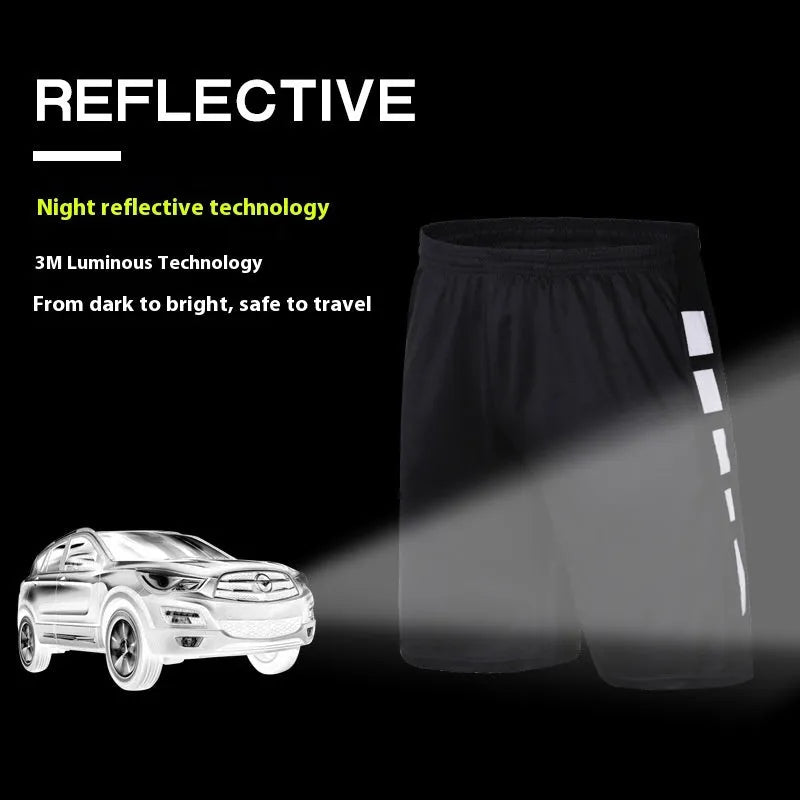 Men's loose five-point reflective running shorts in polyester for sports and leisure, multicolour option