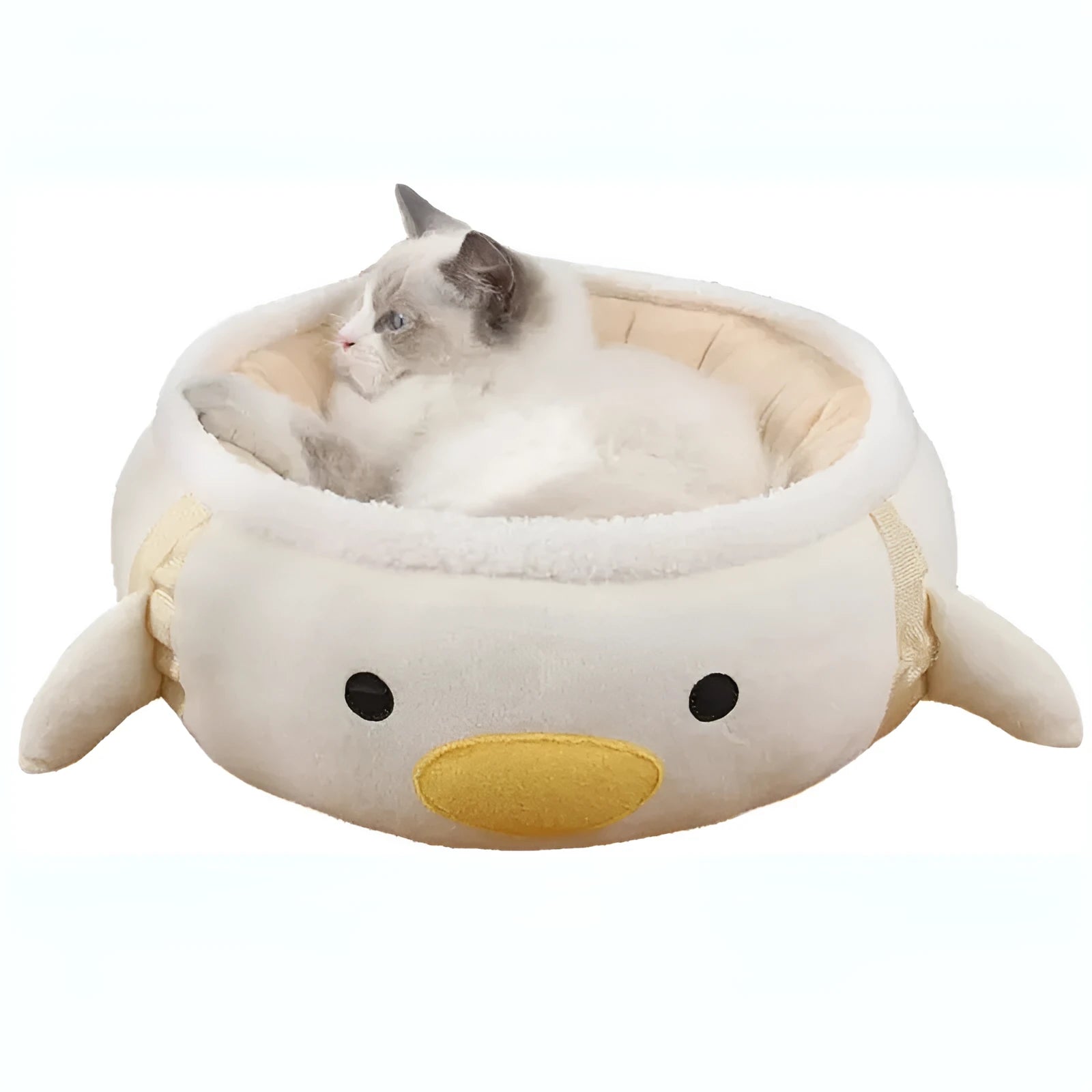 Green dinosaur-shaped cat bed shown both flat as a sofa and hung as a hammock for small pets.