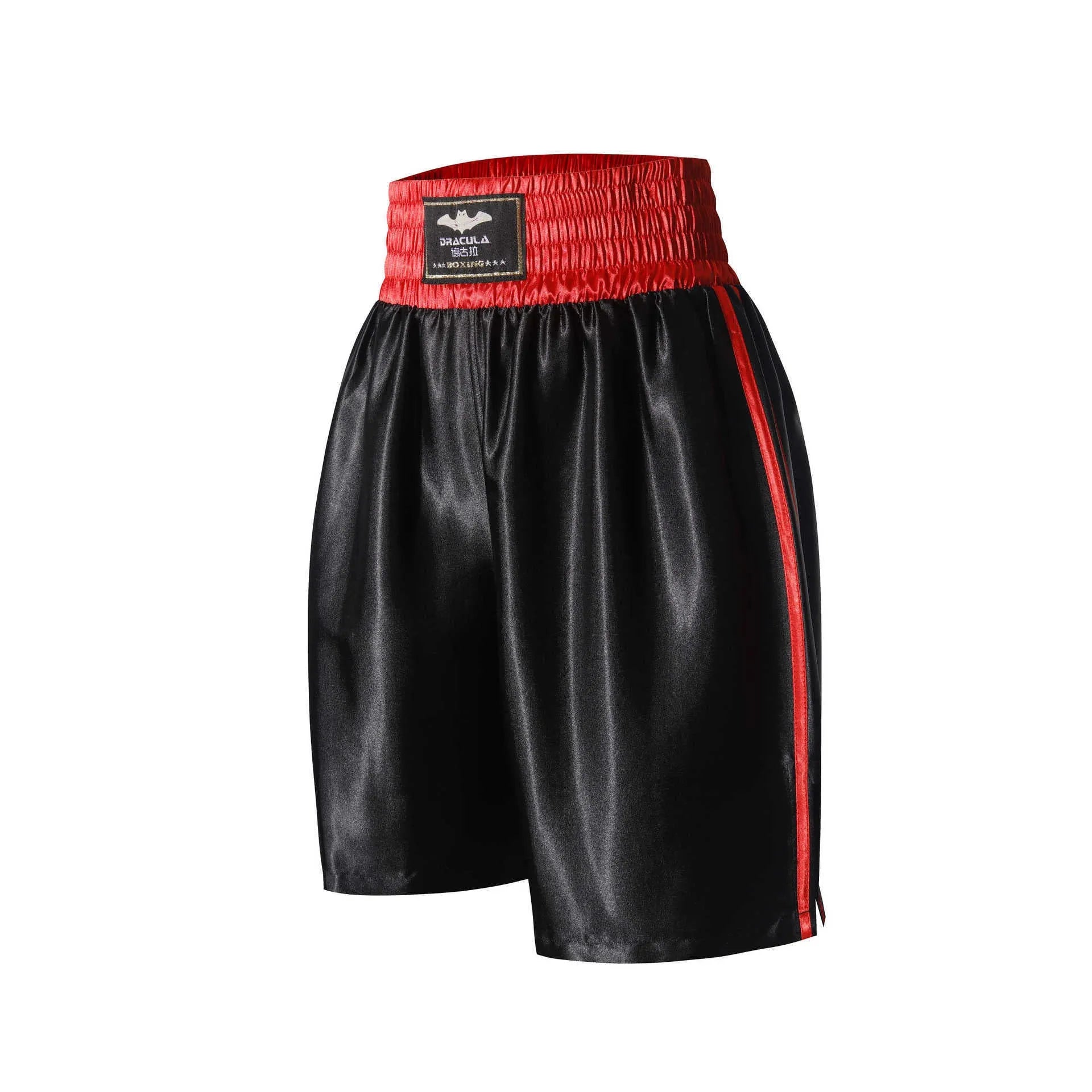 Professional Sanda fighting shorts in black and red double-layer nylon fabric unisex design size L