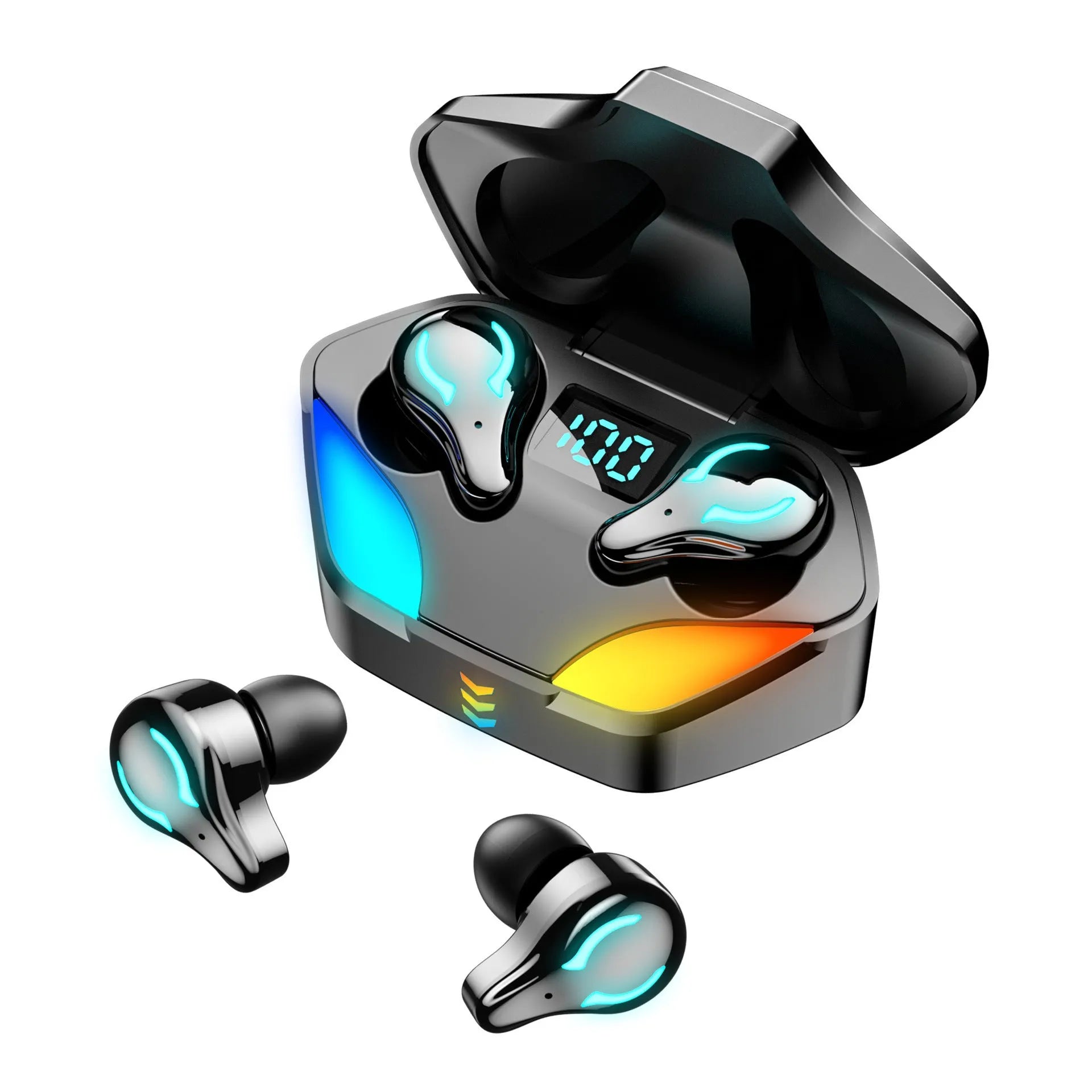 Black in-ear Bluetooth gaming headset with zero latency for mobile e-sports