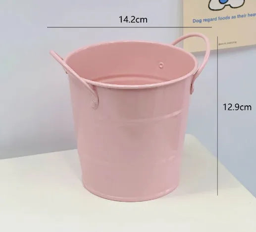 Round metal desktop pen holder storage box in a choice of colours including pink, green, red, white, and yellow.