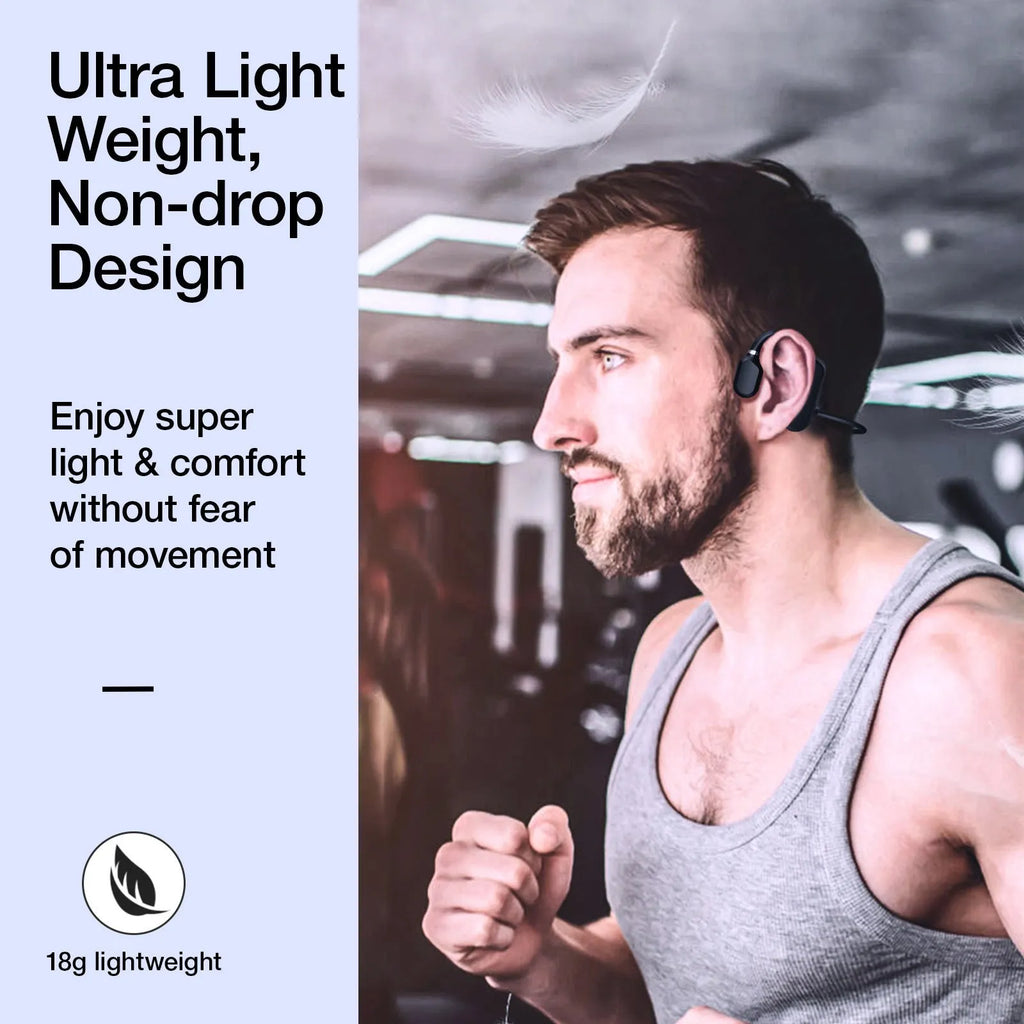 Bone conduction wireless Bluetooth headset in black hanging ear style with open ear design