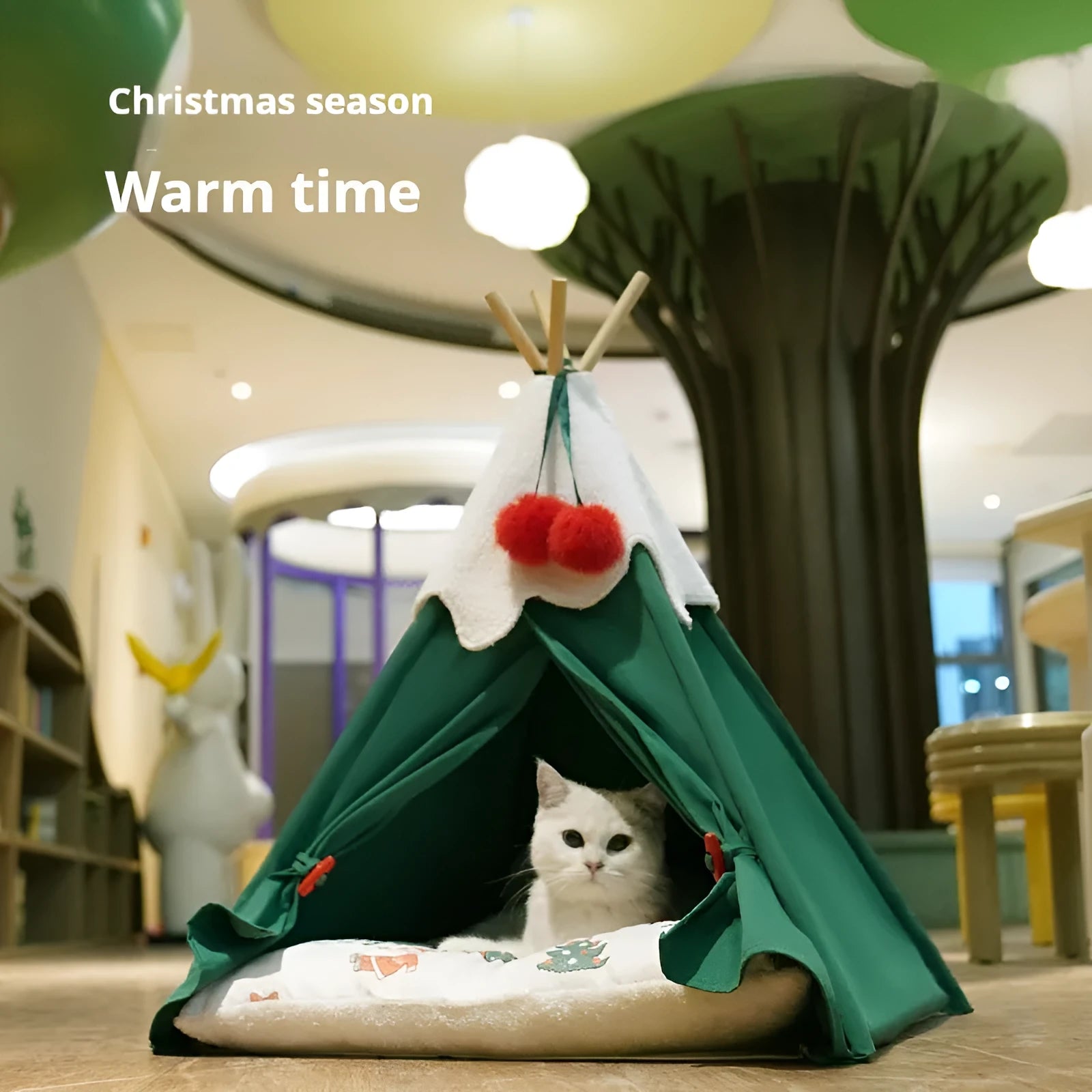 Brown semi-closed cloth cat house with thickened walls for winter sleeping
