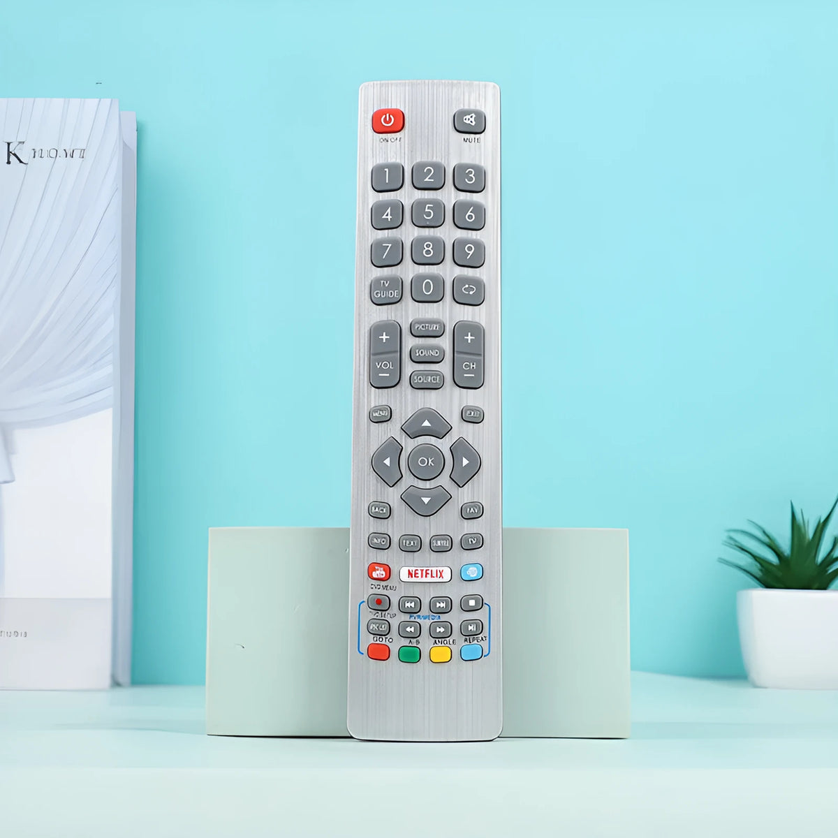 Silver gray YouTube NETF LIX remote control, 10 m transmission distance, audio-visual accessory, 1PC