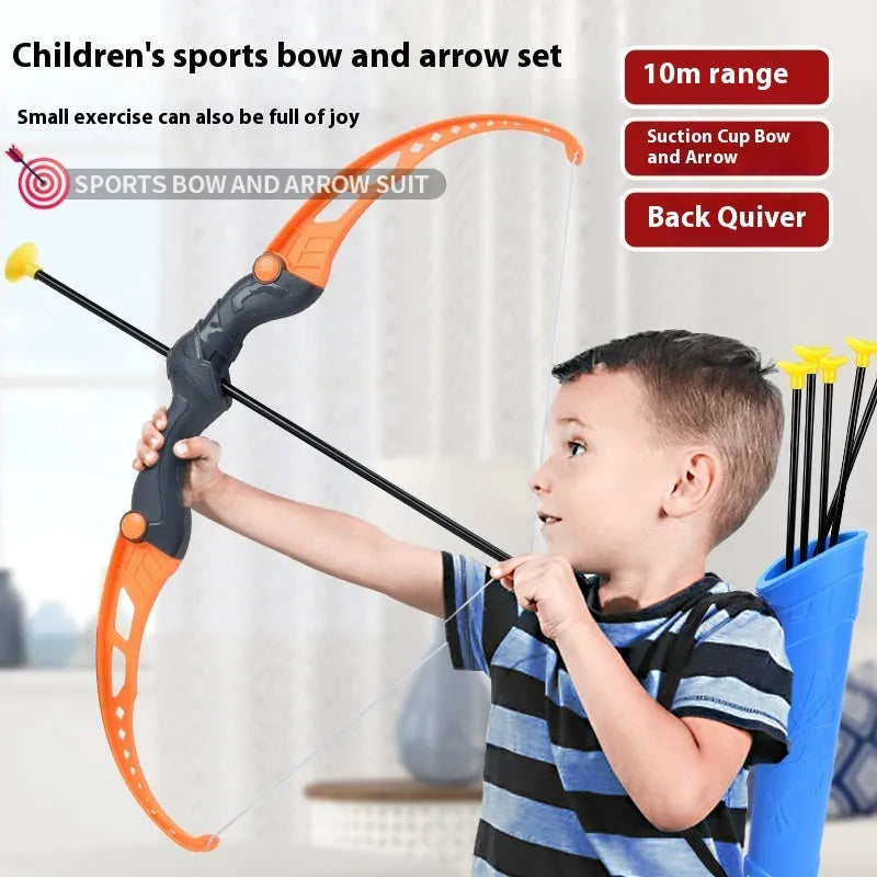 Children's plastic bow and arrow set in orange with target and arrows for outdoor play